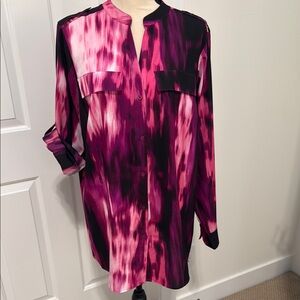 Calvin Klein Pink and Black Long Sleeve Buttoned Blouse
